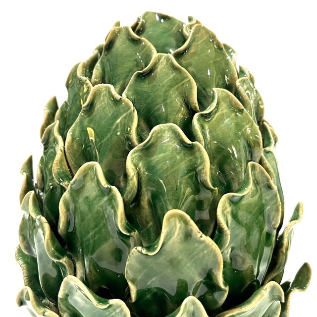 French Vintage Majolica Green Faience Artichokes - A Pair For Sale - Image 3 of 13