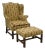 Southwood Mahogany Frame Chippendale Pineapple Fabric Wing Back Chair W/ Ottoman For Sale