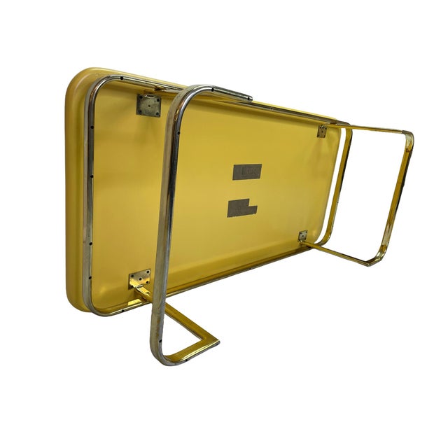 1970s Lane Furniture Lemon Yellow Lacquered Wood Coffee Table With Brass-Tone Metal Base For Sale - Image 10 of 13