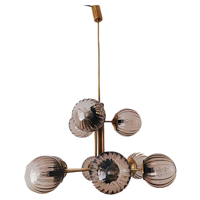 Sputnik Brass & Murano Glass Chandelier For Sale