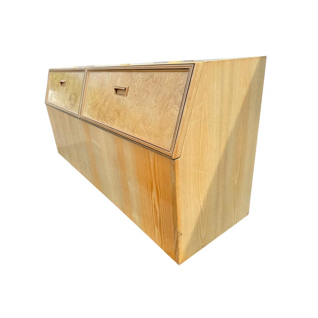 Postmodern Vintage Henredon Scene Two Olive Wood Queen Size Headboard For Sale - Image 3 of 11