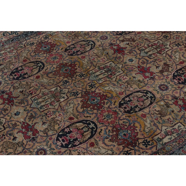 Textile Hand-Knotted Antique Tehranian Persian Rug in Royal Blue, Wine & Beige Floral Pattern For Sale - Image 7 of 9