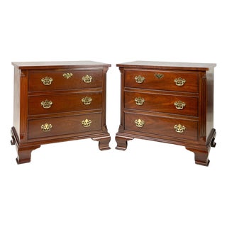 Late 20th Century Baker Furniture Chippendale Style Mahogany 3-Drawer Nightstands - A Pair For Sale