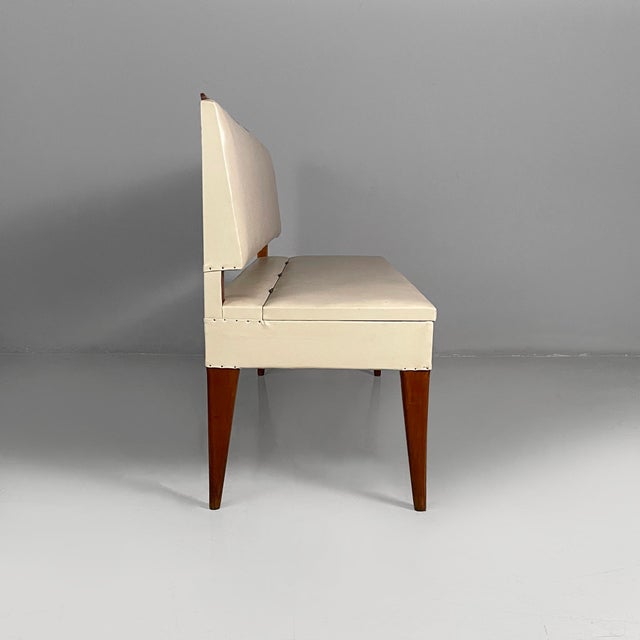 Art Deco Italian Bench in Wood and White Leather, 1940s For Sale - Image 4 of 18