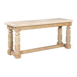 1950s Baroque Style Cast Stone and Limed Oak Console Table For Sale