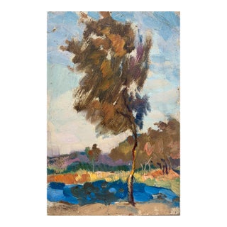 Original River Landscape Oil Painting, Ukrainian Artist, 1960s 25-17 For Sale