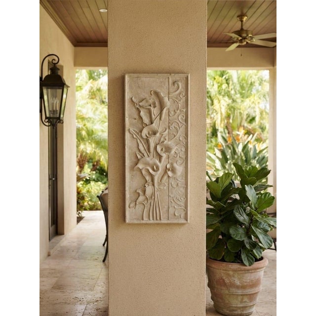 Cream Vintage Hand-Carved Marble Calla Lily Relief Wall Plaque For Sale - Image 8 of 12