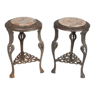 French Guéridon Cast Iron Tables With Stone Tops For Sale