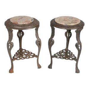 French Guéridon Cast Iron Tables With Stone Tops