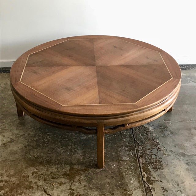 Vintage Round Coffee Table With Brass Inlay Chairish