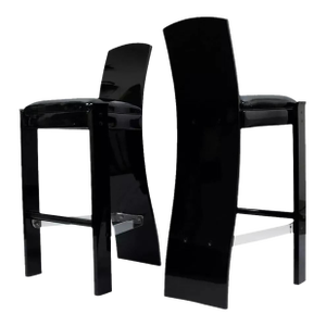 Vintage Mid Century Modern Black Lucite Sculptural Bar Stool Chairs by Hill- a Pair