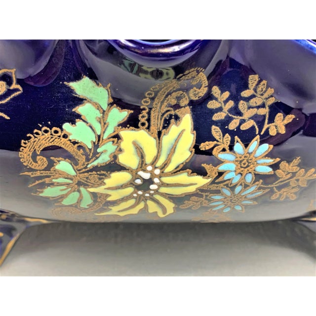 Vintage Cobalt Blue Floral Cachepot For Sale In New Orleans - Image 6 of 10