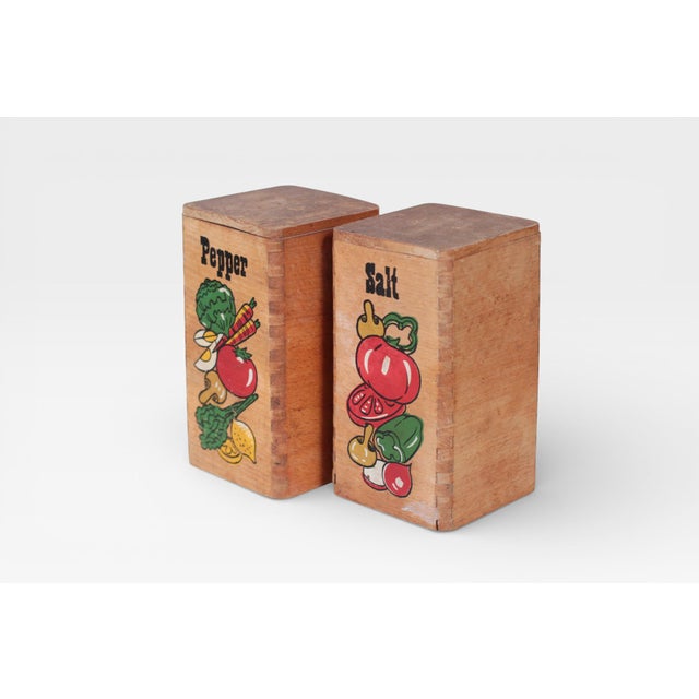 Brown Mid 19th Century Wooden Salt & Pepper Shakers With Painted Vegetable Motifs For Sale - Image 8 of 10