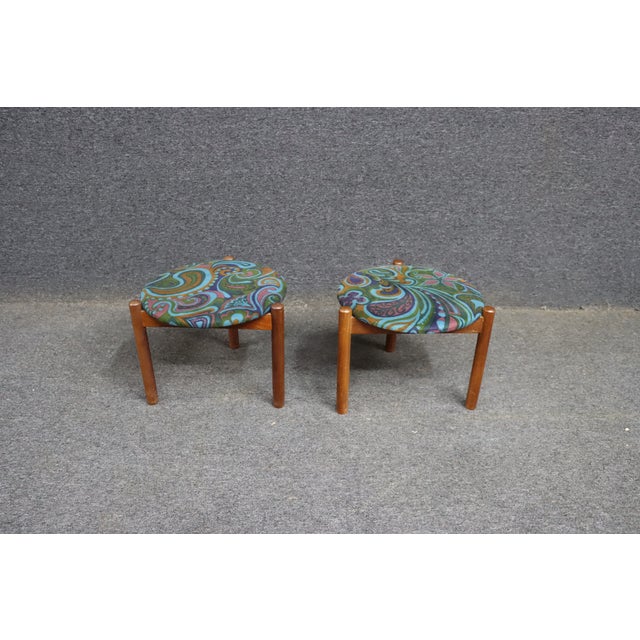 Mid-Century Modern Jack Larsen Style Tripod & Paisley Footstool/Pair For Sale - Image 3 of 9
