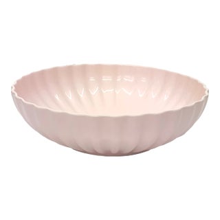 Large Blush-Pink Fluted Ceramic Bowl For Sale