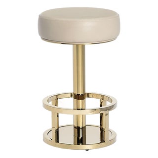 Cream Leather and Brass Counter Stool For Sale