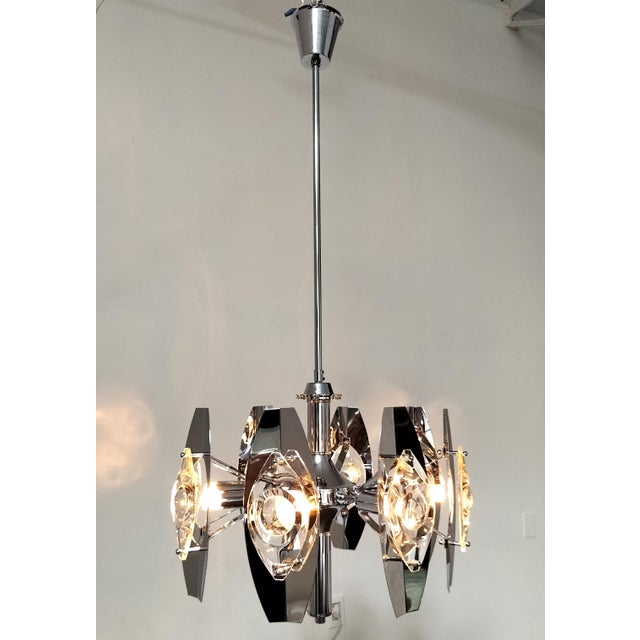 Mid Century Italian Chrome and Murano Glass 8 Light Chandelier by Oscar Torlasco For Sale In Dallas - Image 6 of 7