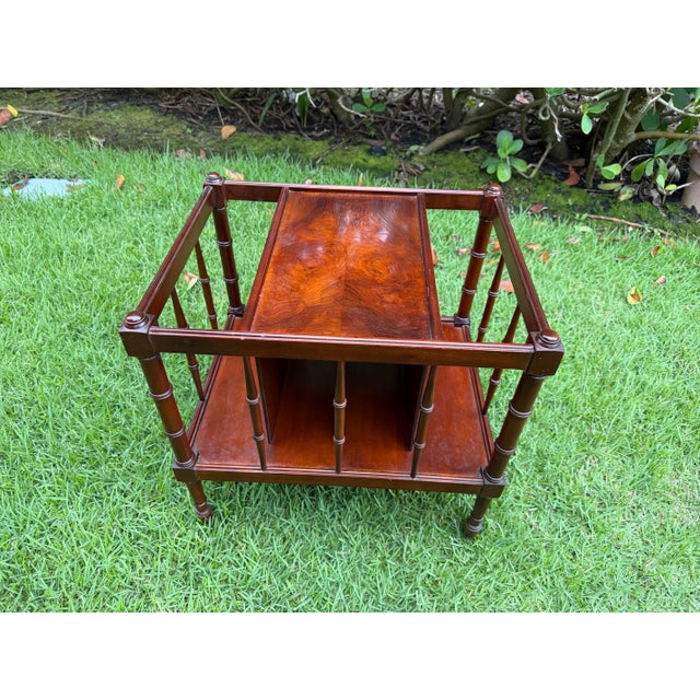 Wood Vintage Faux Bamboo Burl-Top Magazine Rack Side Table For Sale - Image 7 of 14