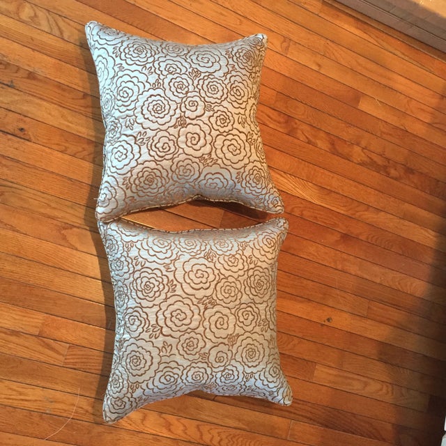 Contemporary Blue Silk & Velvet Pillows - A Pair For Sale - Image 3 of 7