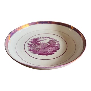 Rare Antique Pink Lustre and Bat Printed Pearlware Low Serving Bowl, Attributed to Thomas Wolfe, Circa 1805 For Sale