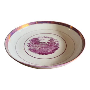 Rare Antique Pink Lustre and Bat Printed Pearlware Low Serving Bowl, Attributed to Thomas Wolfe, Circa 1805