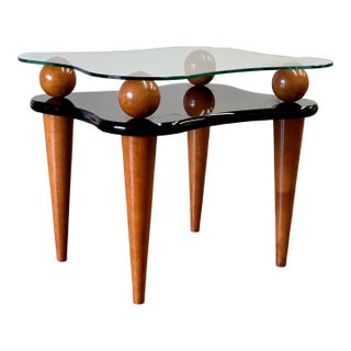 Late 20th Century Postmodern Wavy Glass and Black Lacquer End Table For Sale