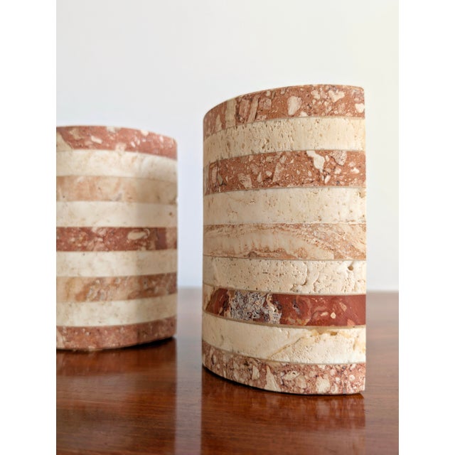 Vintage Striped Travertine Demilune Bookends by Fratelli Mannelli, 1970s, Set of 2 For Sale - Image 9 of 16