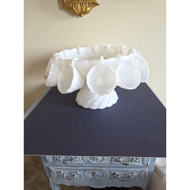 Milk Glass Swirl Pattern Punch Set For Sale - Image 12 of 16