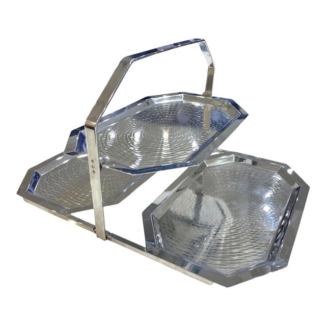Antique Chrome Chase Brass & Copper Co. Foldable Tiered Serving Tray For Sale