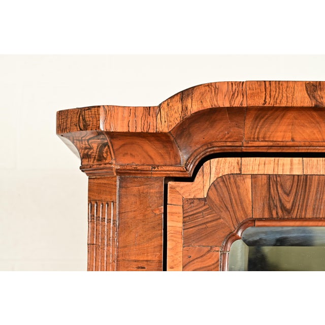 18th Century Antique English William & Mary Banded Walnut Mirror Front Secretary Desk With Bookcase Hutch For Sale - Image 12 of 17