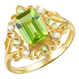 Kai Renaissance Peridot Diamond Cocktail Ring in 14k Solid Gold, size 4 For Sale