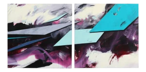 Original Turquoise and Purple Artwork "Abstract Landscape #135 (Diptych)" Contemporary Abstract Mixed-Media Paintings by Paul Kirley - A Pair