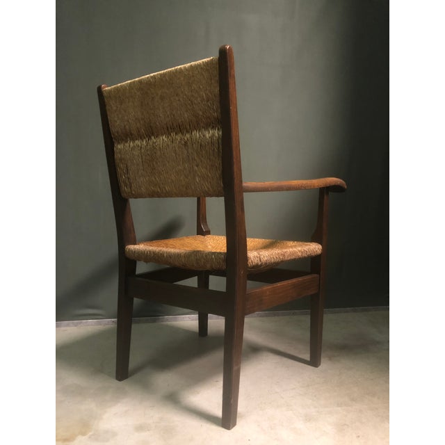 A very well preserved rush and oak armchair, Netherlands 1930's.