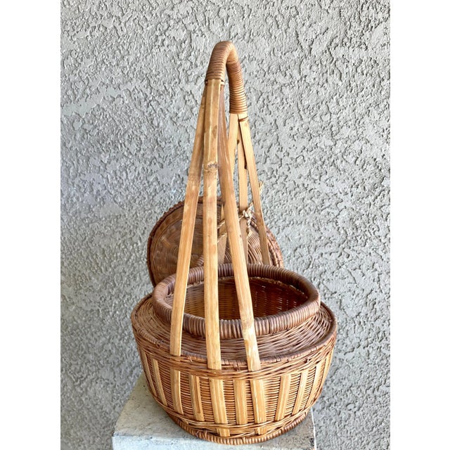 Circa 1970 Handwoven Oval Rattan & Split Bamboo Lidded Basket For Sale In Austin - Image 6 of 13