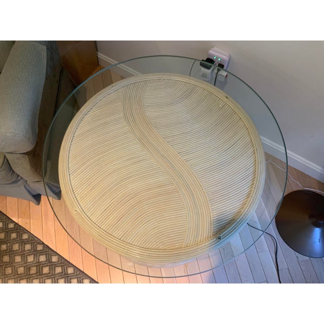 Boho Chic 20th Century Bamboo Round Glass Side Table For Sale - Image 3 of 4