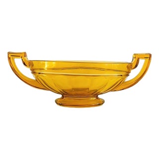 Antique Art Deco Fruit Bowl in Amber Glass from Val Saint Lambert, 1930s For Sale