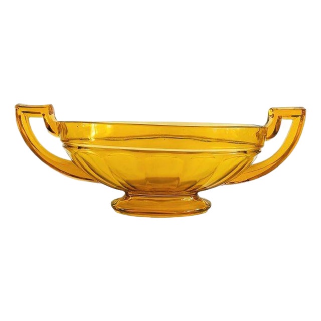 Antique Art Deco Fruit Bowl in Amber Glass from Val Saint Lambert, 1930s For Sale