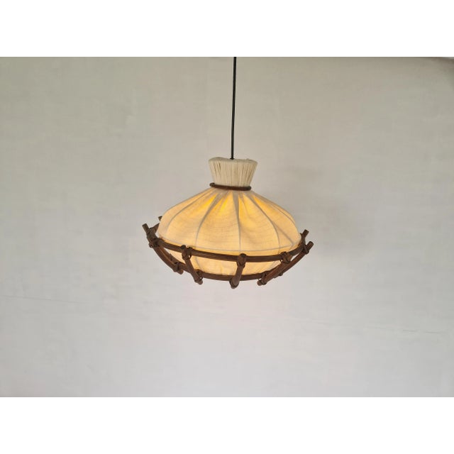 Mid-Century Modern Mid-Century Scandinavian Textile and Bamboo Pendant Lamp, 1960s For Sale - Image 3 of 12