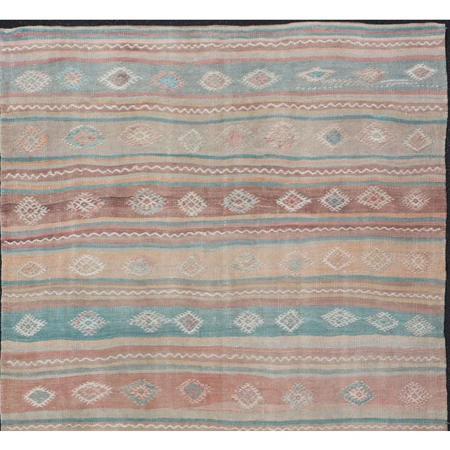 Vintage Turkish Gallery Kilim with Stripes and Tribal Motifs in Muted Tones. Keivan Woven Arts / rug EN-179946, country of...