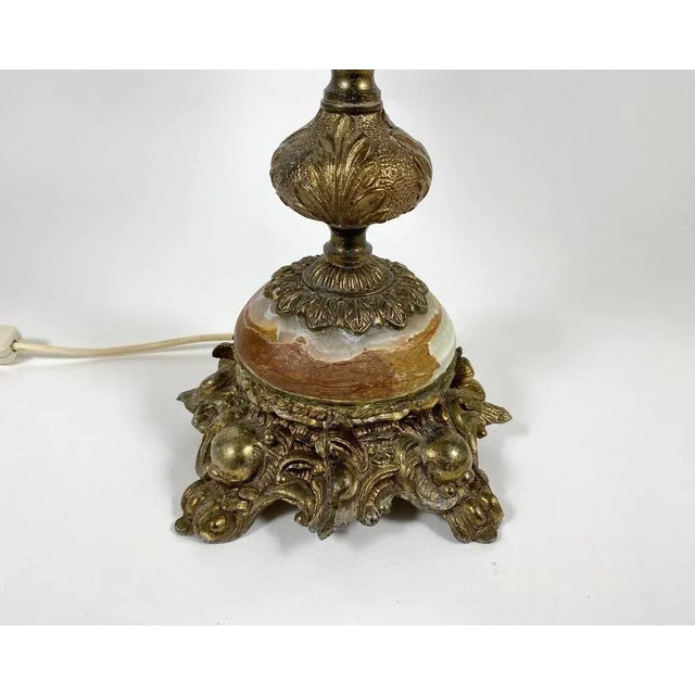 1960s Bronze and Marble Table Lamp with Beige Shade and Fringe, France, 1960s For Sale - Image 5 of 8