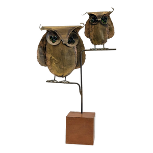 Brutalist Brass Owl Sculpture With Glass Eyes, 1970s