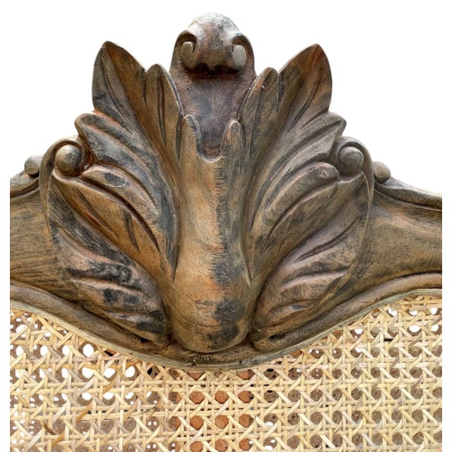 French Regency Queen Cane Headboard – Brown Mahogany Wraparound For Sale - Image 4 of 7