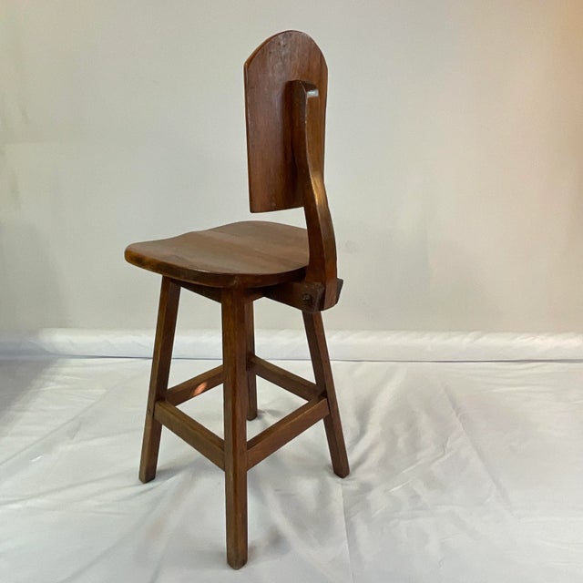 Wood 1940s Vintage Folk Art Hand-Crafted Arts & Crafts Pine Counter Barstool. For Sale - Image 7 of 9