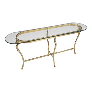 Mid-Century Hollywood Regency Brass Horse’s Head Guéridon Side Table With Heavy Glass Top - Manner of Maison Jansen / LaBarge For Sale