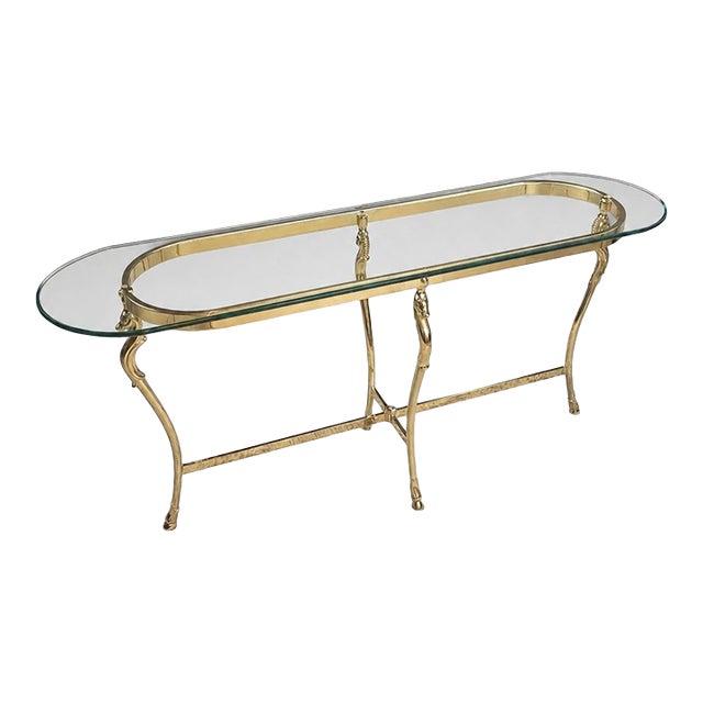 Mid-Century Hollywood Regency Brass Horse’s Head Guéridon Side Table With Heavy Glass Top - Manner of Maison Jansen / LaBarge For Sale