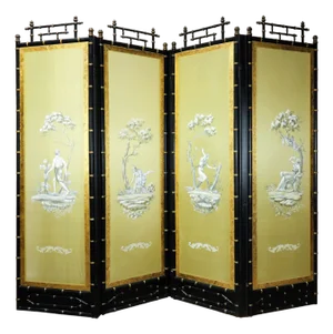 Vintage Neoclassical Four-Panel Folding Screen – Hand-Painted Silk With Faux Bamboo Frame
