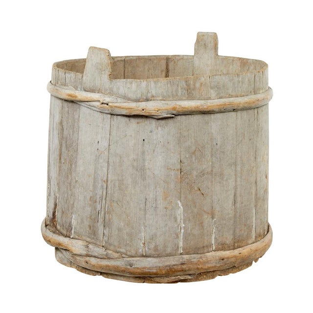 Gray Large Antique Scandinavian Pine Storage Barrel, 1850 For Sale - Image 8 of 11