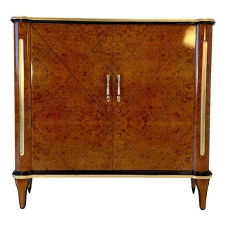 Vintage Italian Art Deco Sideboard in Maple Burl with Black Lacquer Details, 1940s For Sale