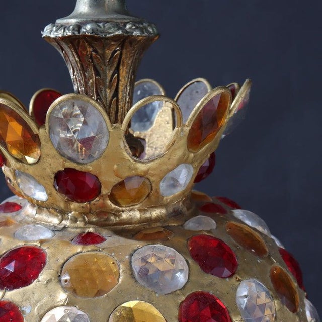 1960s Mid Century Modern Chunk Polychrome Jewel & Gilt Frame Hanging Light For Sale - Image 5 of 8