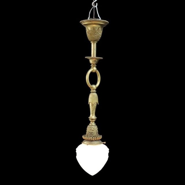 Metal Bradley & Hubbard Inspired Neoclassical Brass Pendant Light C1920 For Sale - Image 7 of 8